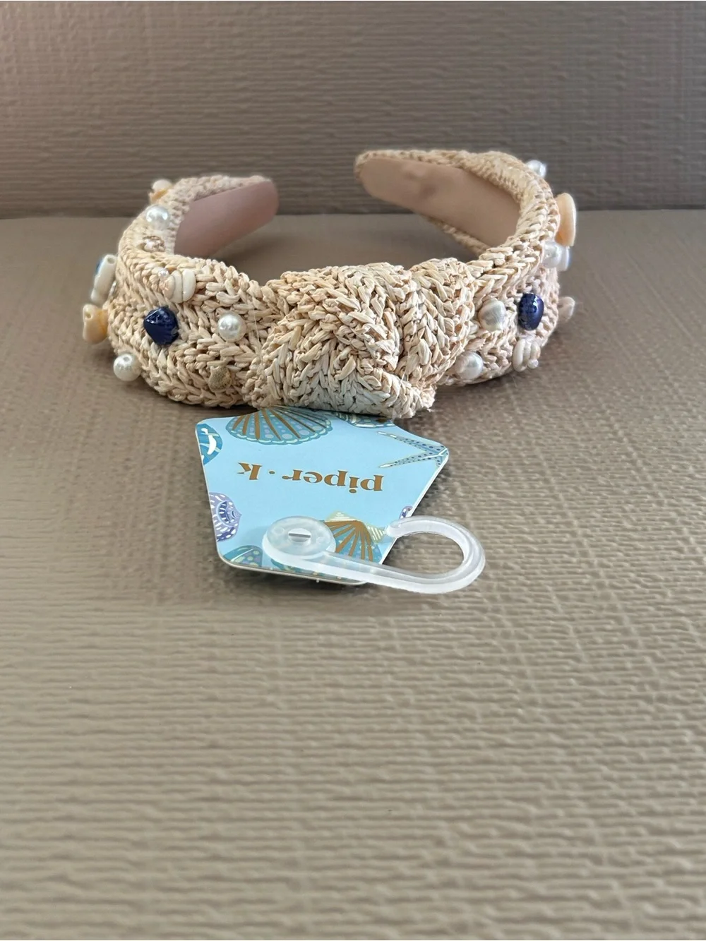 Piper Knotted Beige Shell & Pearl Woven Headband for Kids
